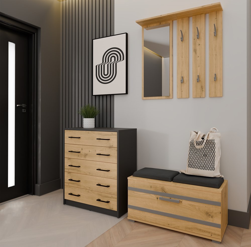 TP Living Botník ALEX 74 cm antracitový/dub artisan - Obrázek 2