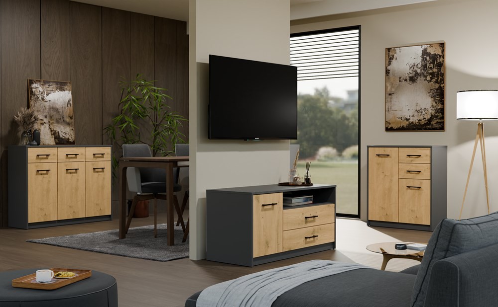 TP Living Komoda SIMPLO 3D3S 109 cm antracitová/dub artisan - Obrázek 2