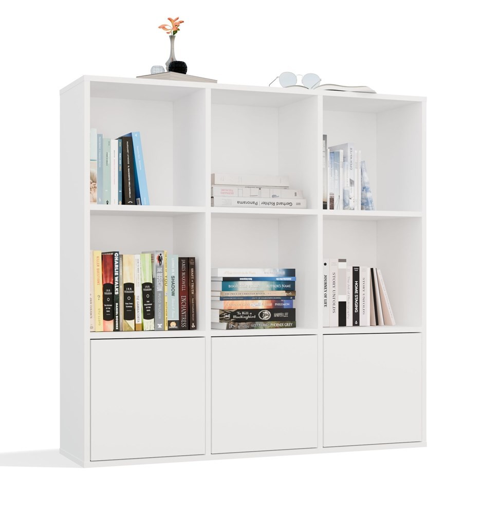 TP Living Regál MALAX 3x3 se 3 dvířky 110 cm bílý