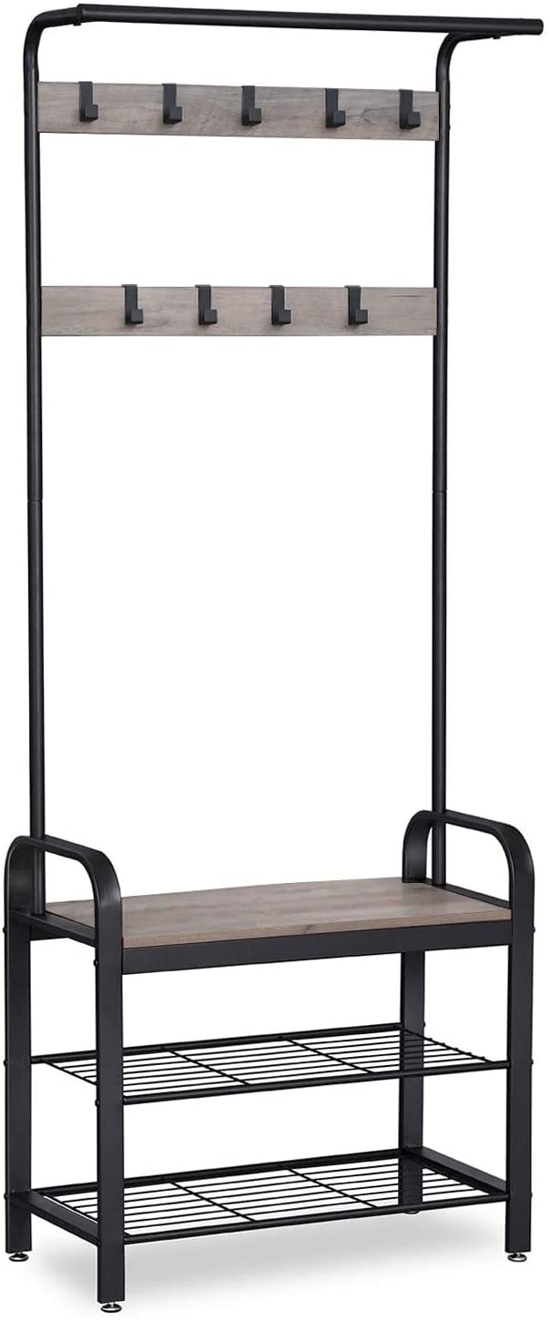 VASAGLE Předsíňový věšák s botníkem šedé dřevo 72 x 183 x 34 cm - Obrázek 2
