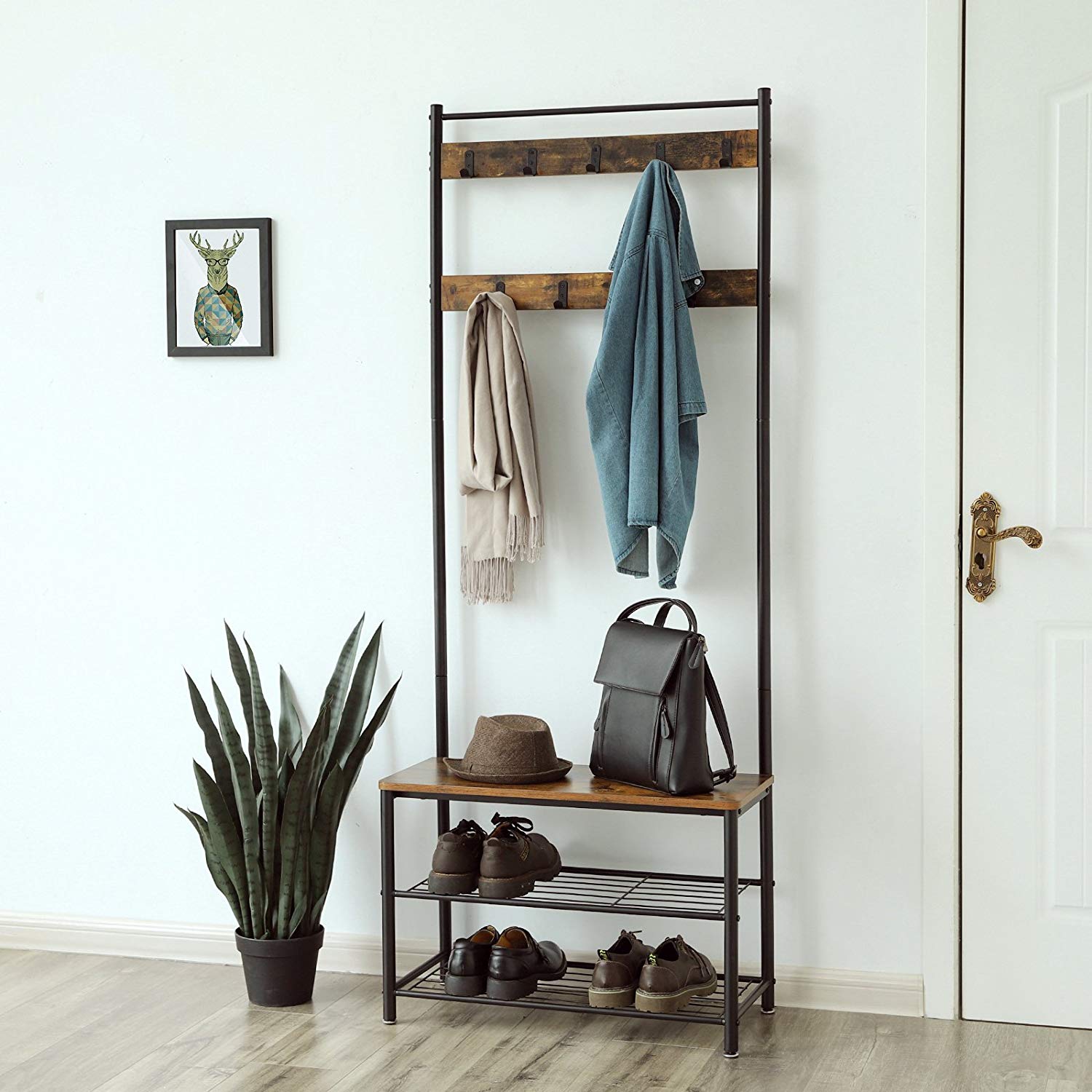 VASAGLE Předsíňový věšák s botníkem v průmyslovém designu - Obrázek 2
