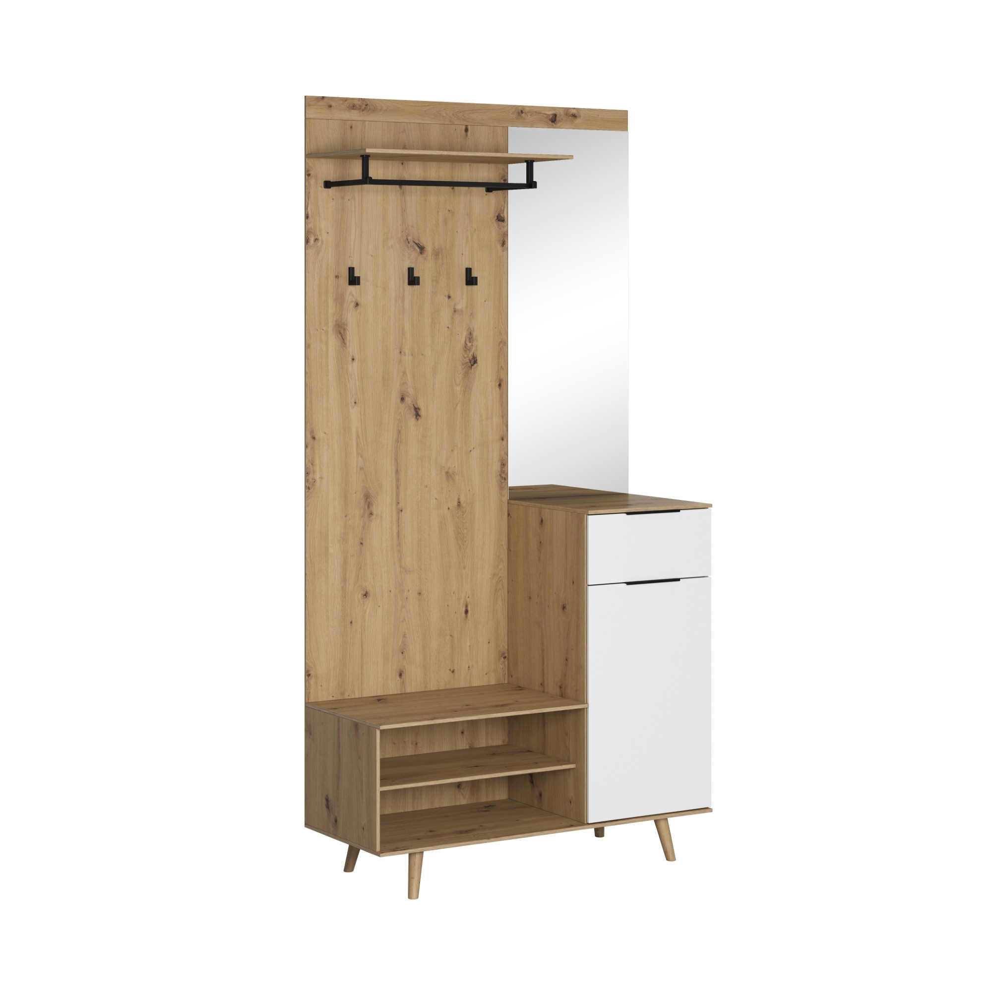 Vivaldi Předsíňová stěna Nordic B 100 cm dub Artisan/bílá - Obrázek 2