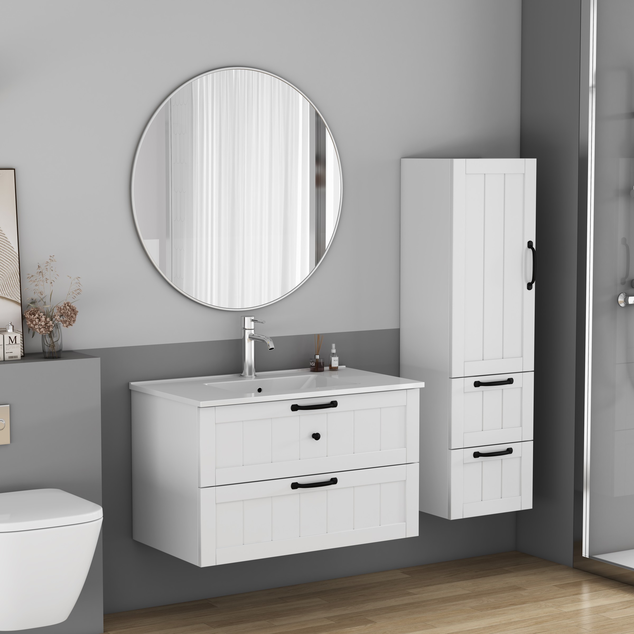 Vysoká závěsná koupelnová skříňka Houseland Elyra 120 cm bílá - Obrázek 2