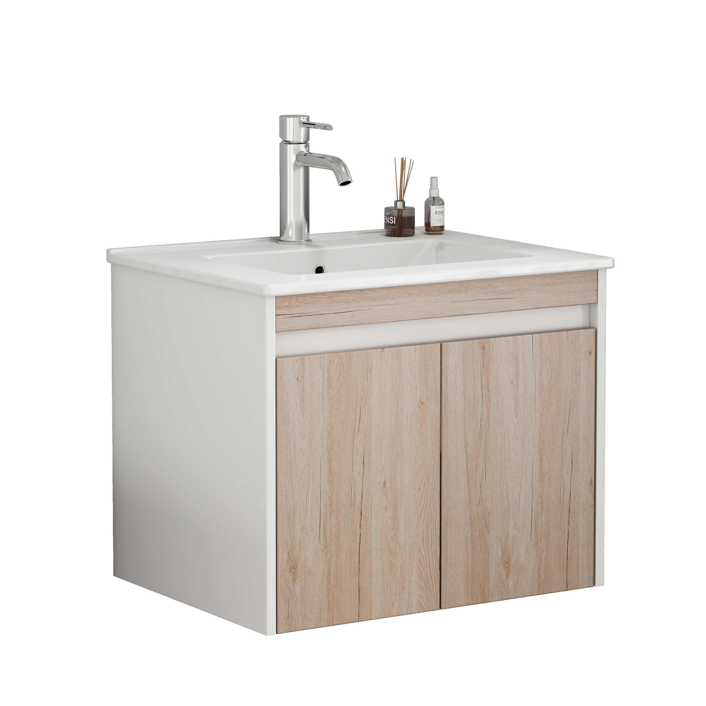 Závěsná skříňka pod umyvadlo Houseland Morvia 60 cm dub/bílá