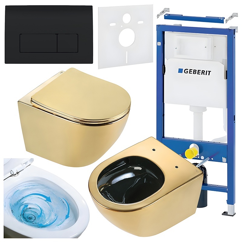 BPS-koupelny Podomítkový modul Geberit DuoFix s WC mísou FW-GL-BL-TR-03 + ovládací tlačítko Delta 50 černá lesk