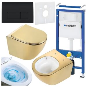 BPS-koupelny Podomítkový modul Geberit DuoFix s WC mísou FW-GL-WH-TR-03 + ovládací tlačítko Delta 50 černá lesk