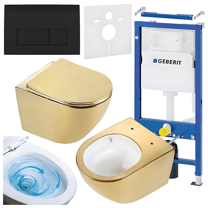 BPS-koupelny Podomítkový modul Geberit DuoFix s WC mísou FW-GL-WH-TR-03 + ovládací tlačítko Delta 50 černá lesk