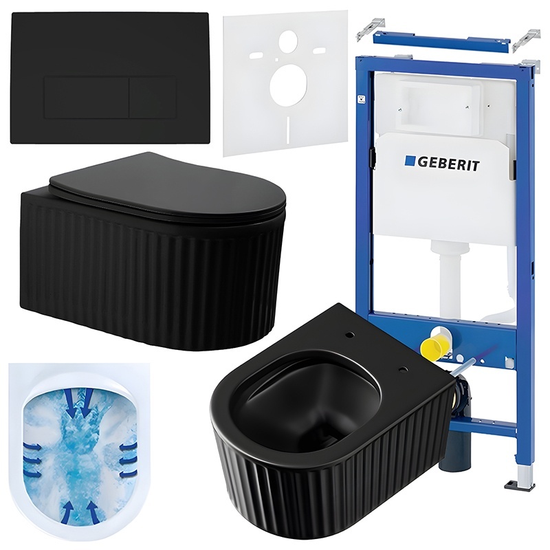 BPS-koupelny Podomítkový modul Geberit DuoFix s WC mísou LA-MTB-RIM-03 + ovládací tlačítko Delta 50 černá mat