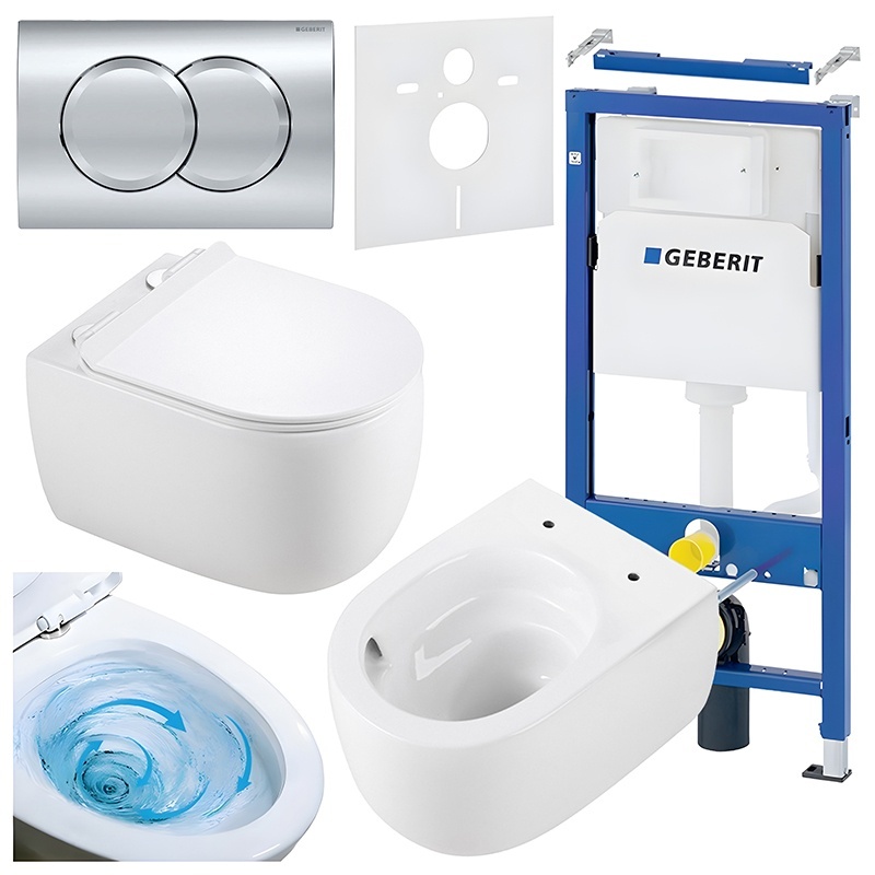 BPS-koupelny Podomítkový modul Geberit DuoFix s WC mísou LE-WH-TR-01 + ovládací tlačítko Delta 01 chrom