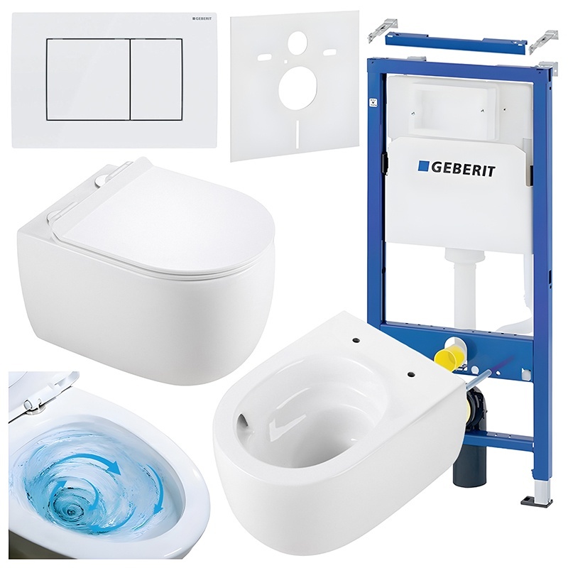 BPS-koupelny Podomítkový modul Geberit DuoFix s WC mísou LE-WH-TR-01 + ovládací tlačítko Delta 30 bílá