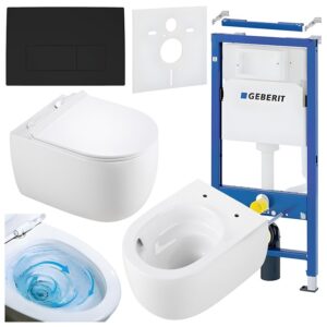 BPS-koupelny Podomítkový modul Geberit DuoFix s WC mísou LE-WH-TR-01 + ovládací tlačítko Delta 50 černá mat