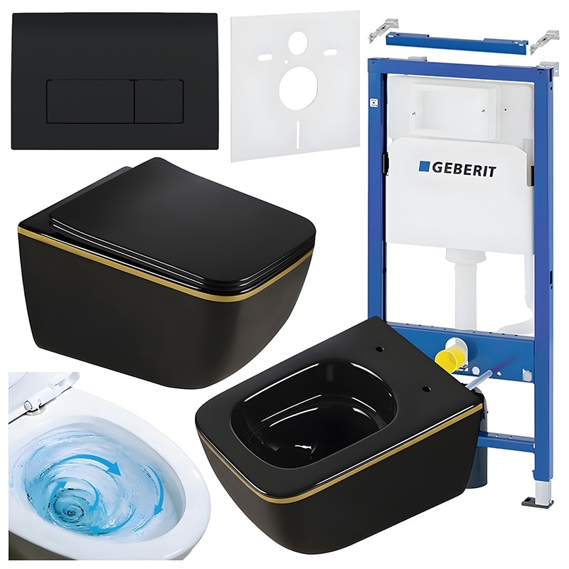 BPS-koupelny Podomítkový modul Geberit DuoFix s WC mísou YU-BL-GL-TR-03 + ovládací tlačítko Delta 50 černá lesk