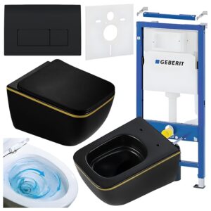 BPS-koupelny Podomítkový modul Geberit DuoFix s WC mísou YU-MTB-GL-TR-03 + ovládací tlačítko Delta 50 černá lesk