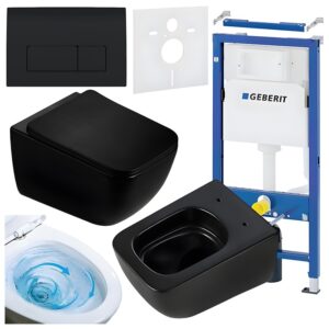 BPS-koupelny Podomítkový modul Geberit DuoFix s WC mísou YU-MTB-TR-03 + ovládací tlačítko Delta 50 černá lesk