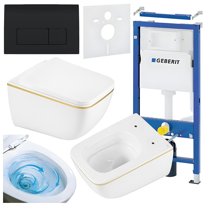 BPS-koupelny Podomítkový modul Geberit DuoFix s WC mísou YU-WH-GL-TR-03 + ovládací tlačítko Delta 50 černá lesk