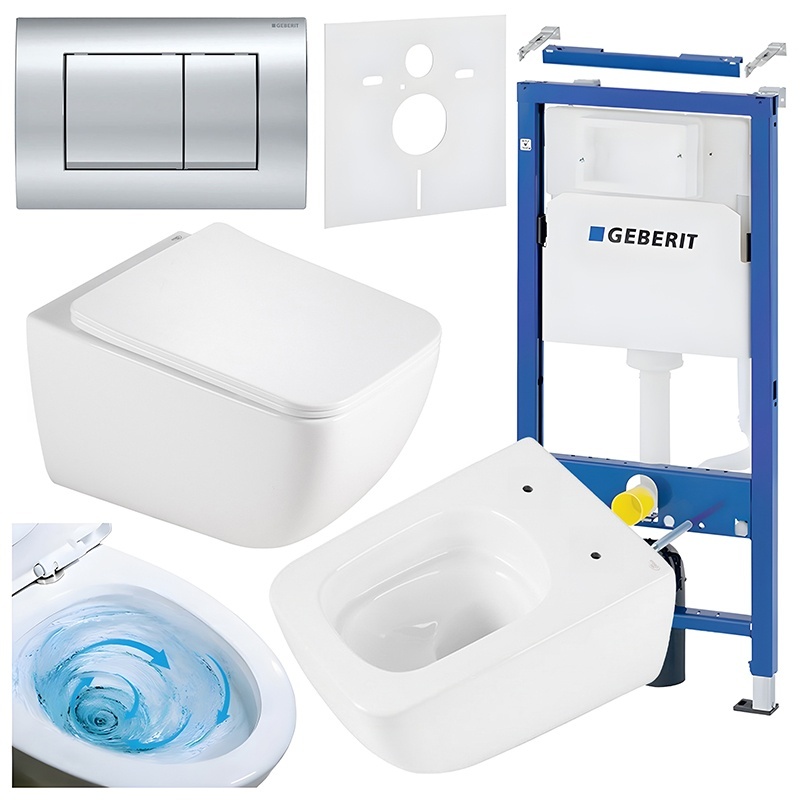 BPS-koupelny Podomítkový modul Geberit DuoFix s WC mísou YU-WH-TR-03 + ovládací tlačítko Delta 30 chrom