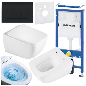 BPS-koupelny Podomítkový modul Geberit DuoFix s WC mísou YU-WH-TR-03 + ovládací tlačítko Delta 50 černá lesk