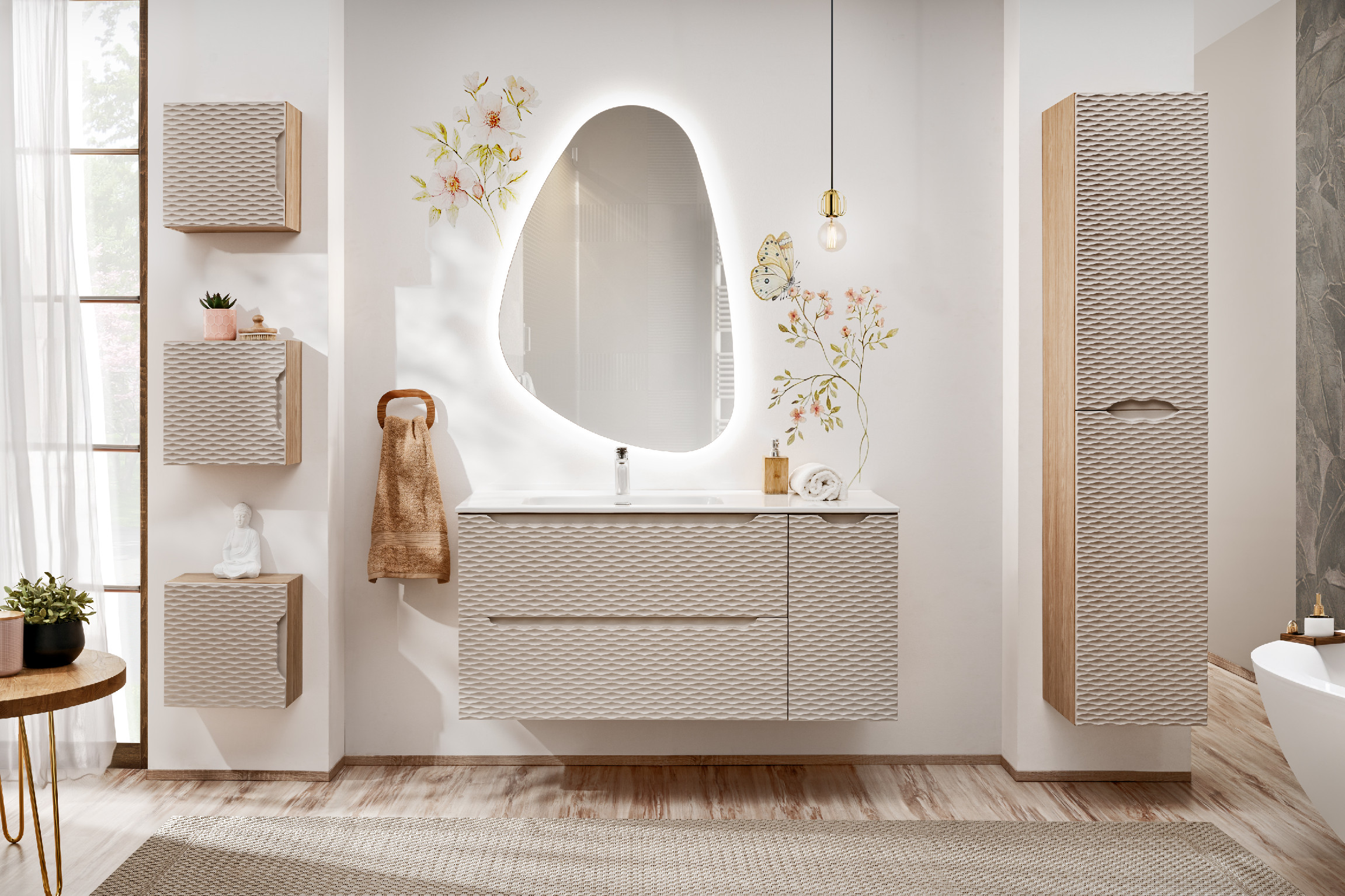 Comad Doplňková koupelnová skříňka nízká Ocean Beige 30 béžová/dub olejovaný - Obrázek 2