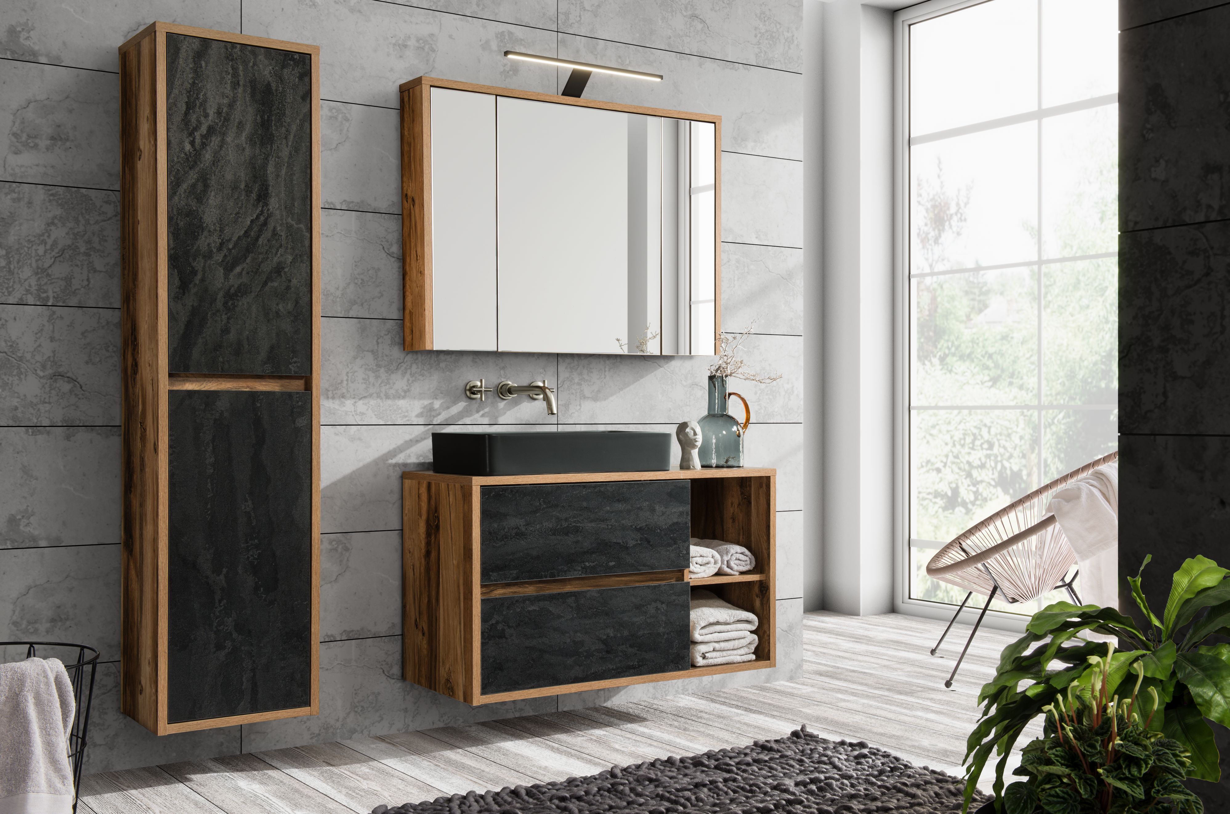 Comad Koupelnová skříňka pod umyvadlo Hampton 100 dub hunton/šedý beton - Obrázek 2
