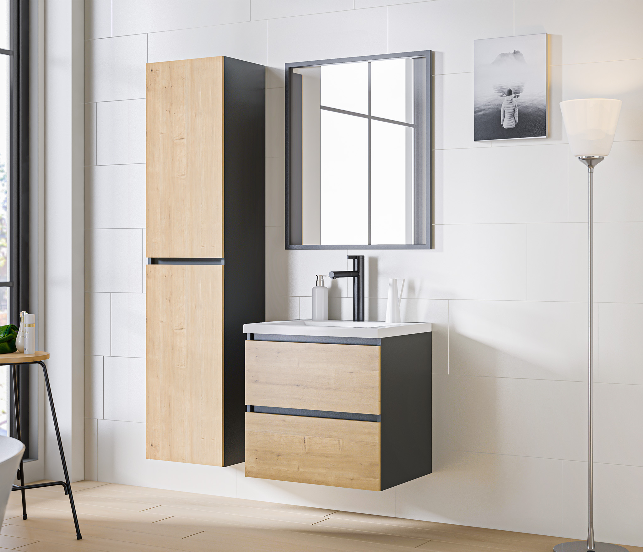 Comad Koupelnová skříňka pod umyvadlo Monako Grey Oak 60 šedá/dub hamilton - Obrázek 2