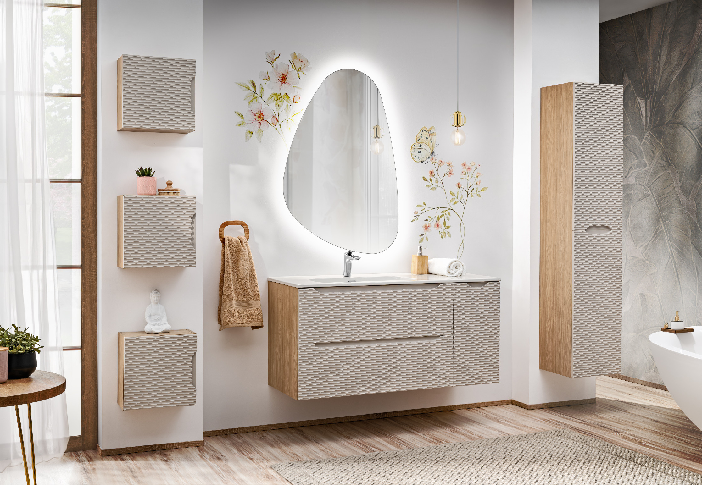 Comad Koupelnová skříňka pod umyvadlo Ocean Beige 90 béžová/dub olejovaný - Obrázek 2