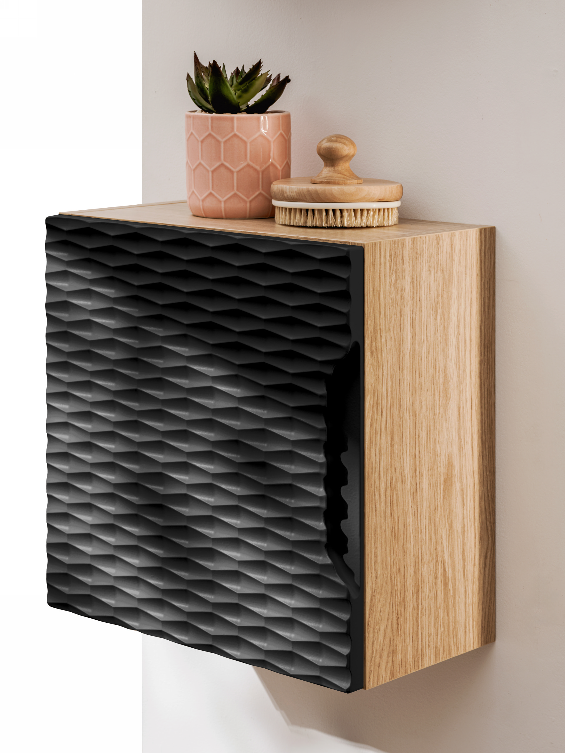 Comad Koupelnová skříňka závěsná horní Qubik Ocean Black 35 černá/dub olejovaný - Obrázek 2