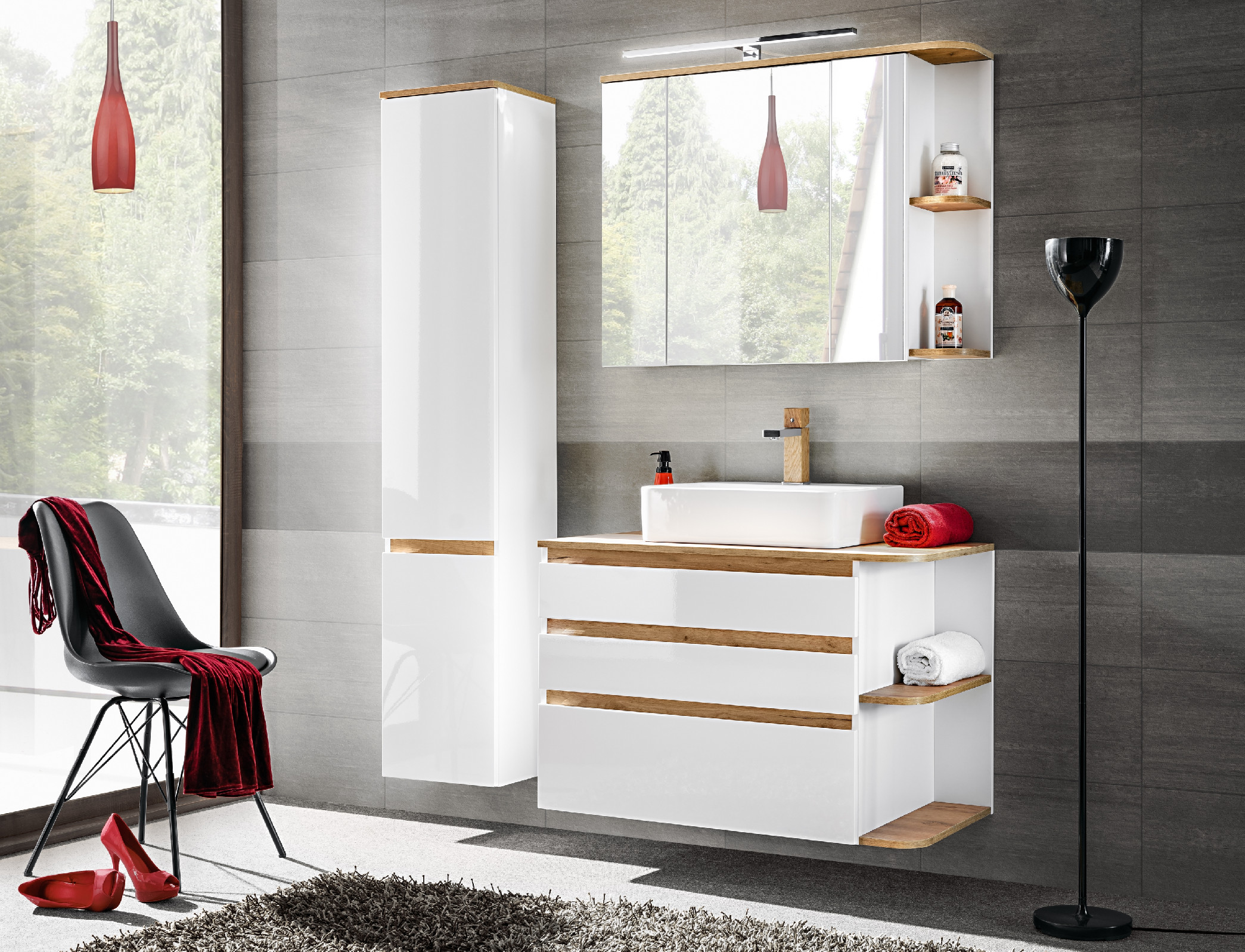 Comad Zrcadlová skříňka bez osvětlení Platinum 90 bílá/zlatý dub craft - Obrázek 2