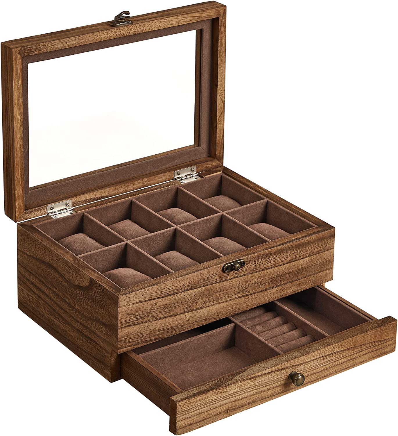 SONGMICS Dřevěný box na hodinky a šperky skleněné víko - Obrázek 2