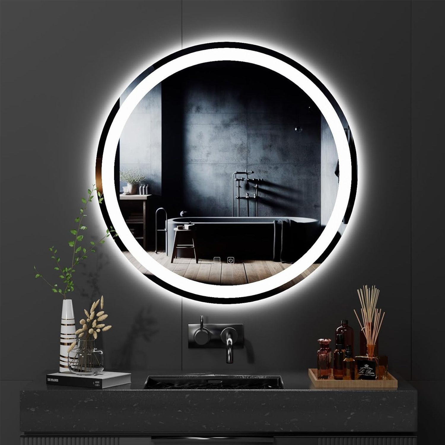Tutumi Zrcadlo ⌀80 cm s vyhříváním a regulovatelným LED osvětlením HOM-05520 - Obrázek 2
