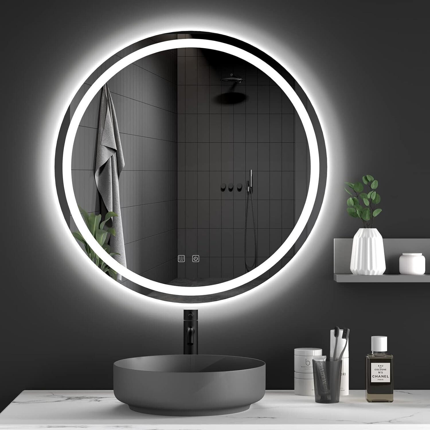 Tutumi Zrcadlo ⌀90 cm s vyhříváním a regulovatelným LED osvětlením HOM-05521 - Obrázek 2
