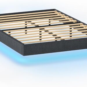 VASAGLE Dvoulůžková postel Timaro 140x200 s nabíjecí stanicí a LED osvětlením šedá