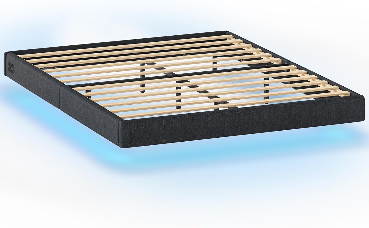 VASAGLE Dvoulůžková postel Timaro 160x200 s nabíjecí stanicí a LED osvětlením šedá