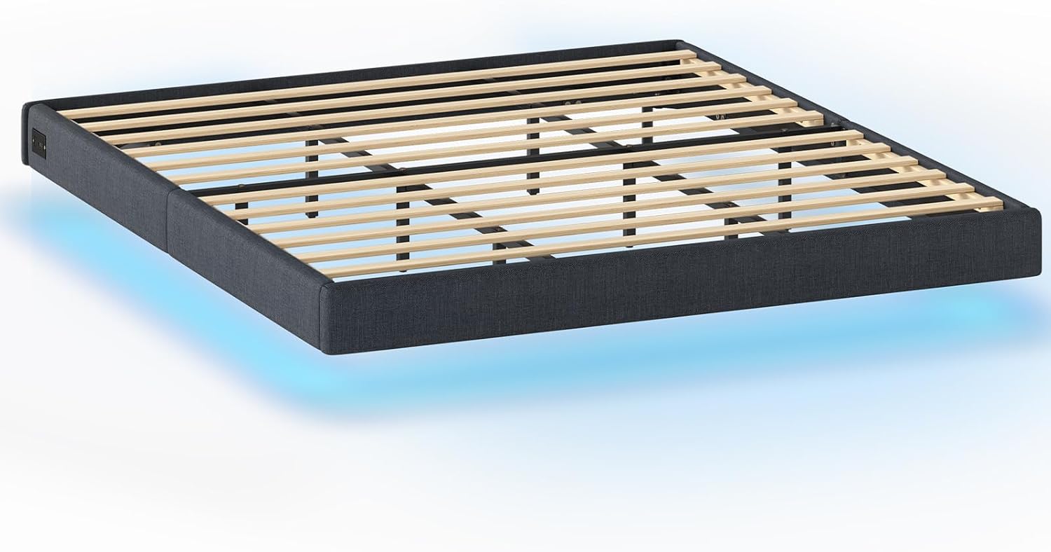 VASAGLE Dvoulůžková postel Timaro 180x200 s nabíjecí stanicí a LED osvětlením šedá