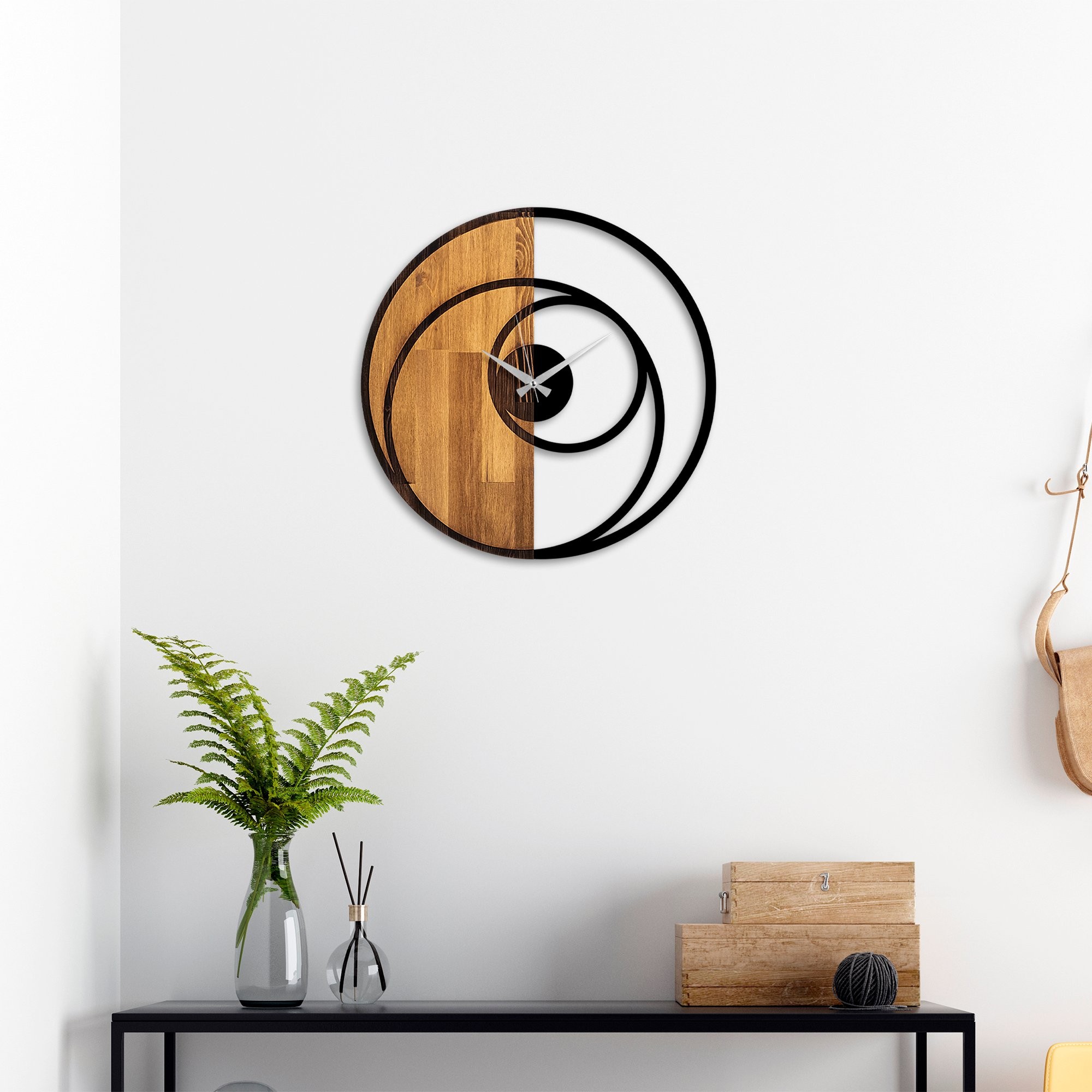 Wallity Dekorativní nástěnné hodiny WALLIE CIRCLE 56 cm ořech/černé - Obrázek 2