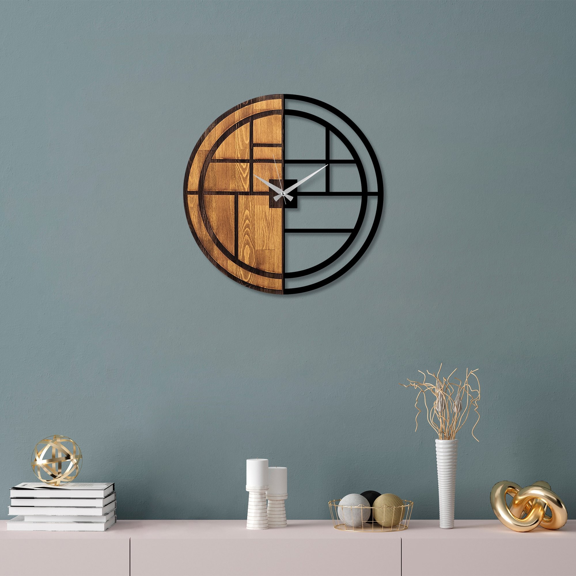Wallity Dekorativní nástěnné hodiny WALLIE ORGANIC 56 cm ořech/černé - Obrázek 2