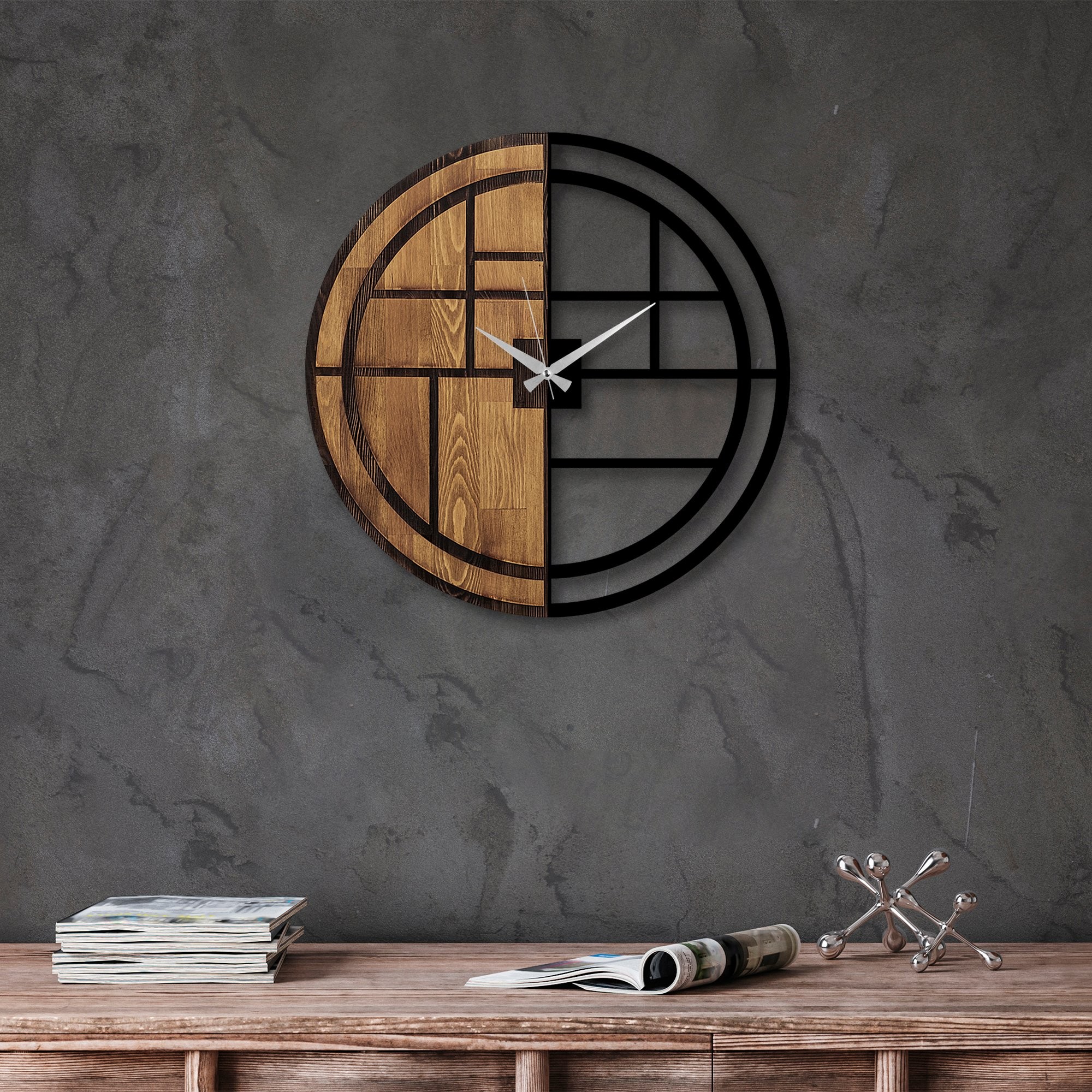 Wallity Dekorativní nástěnné hodiny WALLIE ORGANIC 56 cm ořech/černé