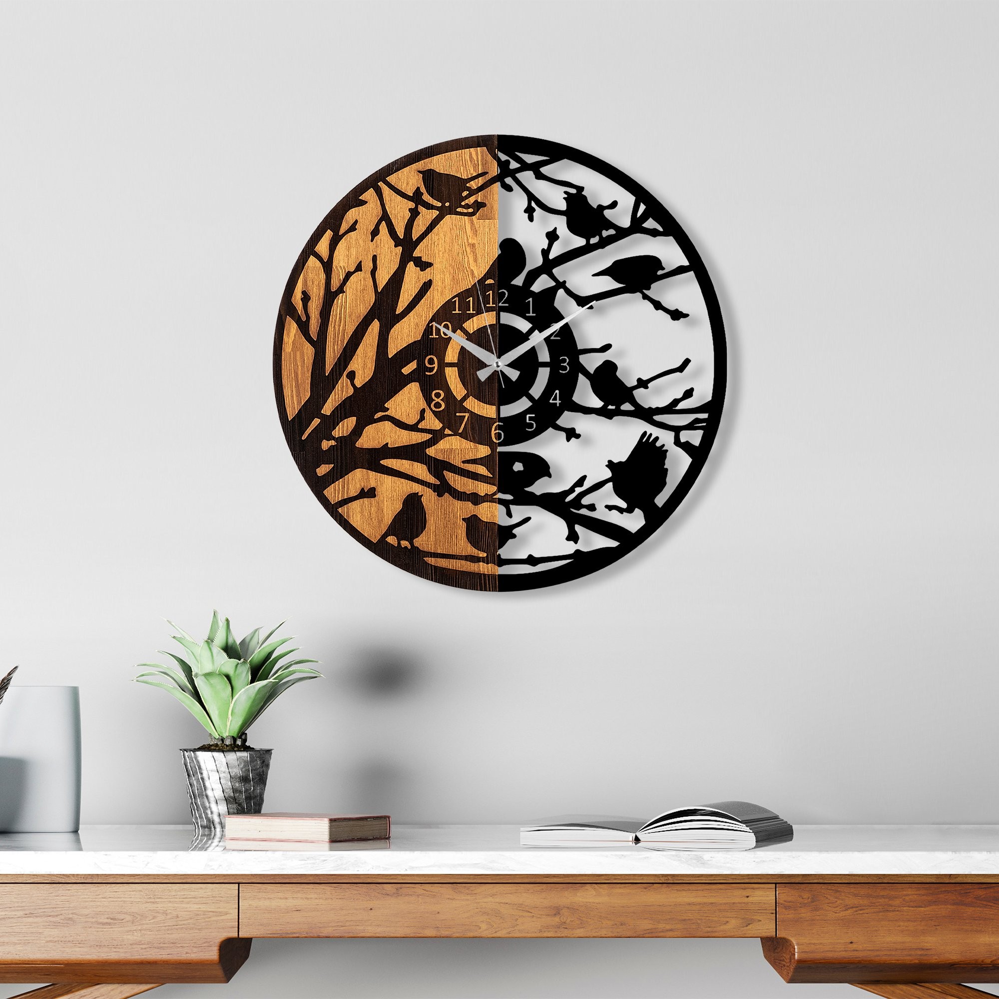Wallity Dekorativní nástěnné hodiny WALLIE WOODEN 56 cm ořech/černé - Obrázek 2