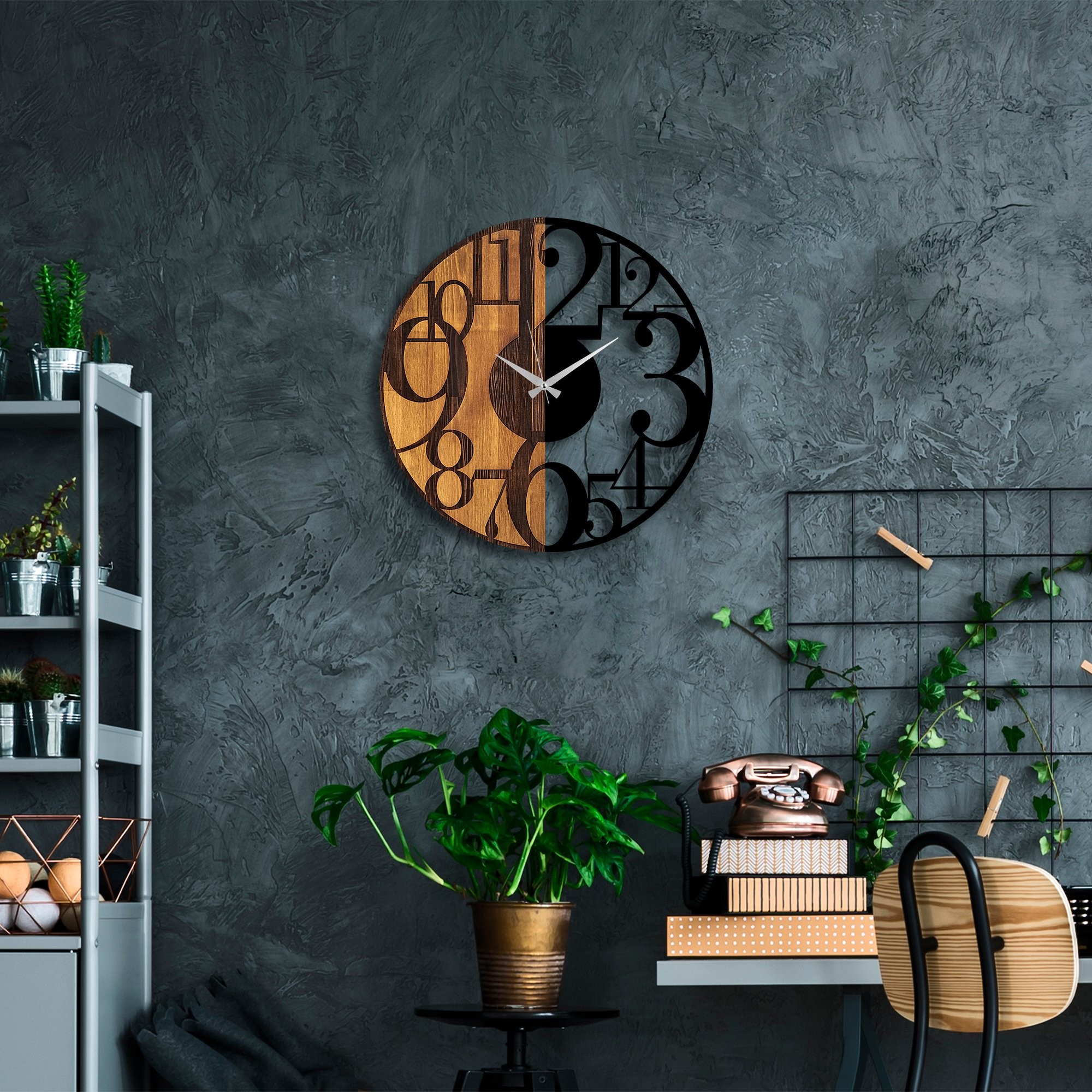 Wallity Dekorativní nástěnné hodiny WILLIE CONTRAST 56 cm ořech/černé - Obrázek 2
