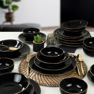 ASIR Porcelánová jídelní souprava 24 ks BLACK černá zlatá
