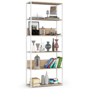 Ak furniture Knihovna Loft s kovovým rámem 80 cm bílá/dub sonoma