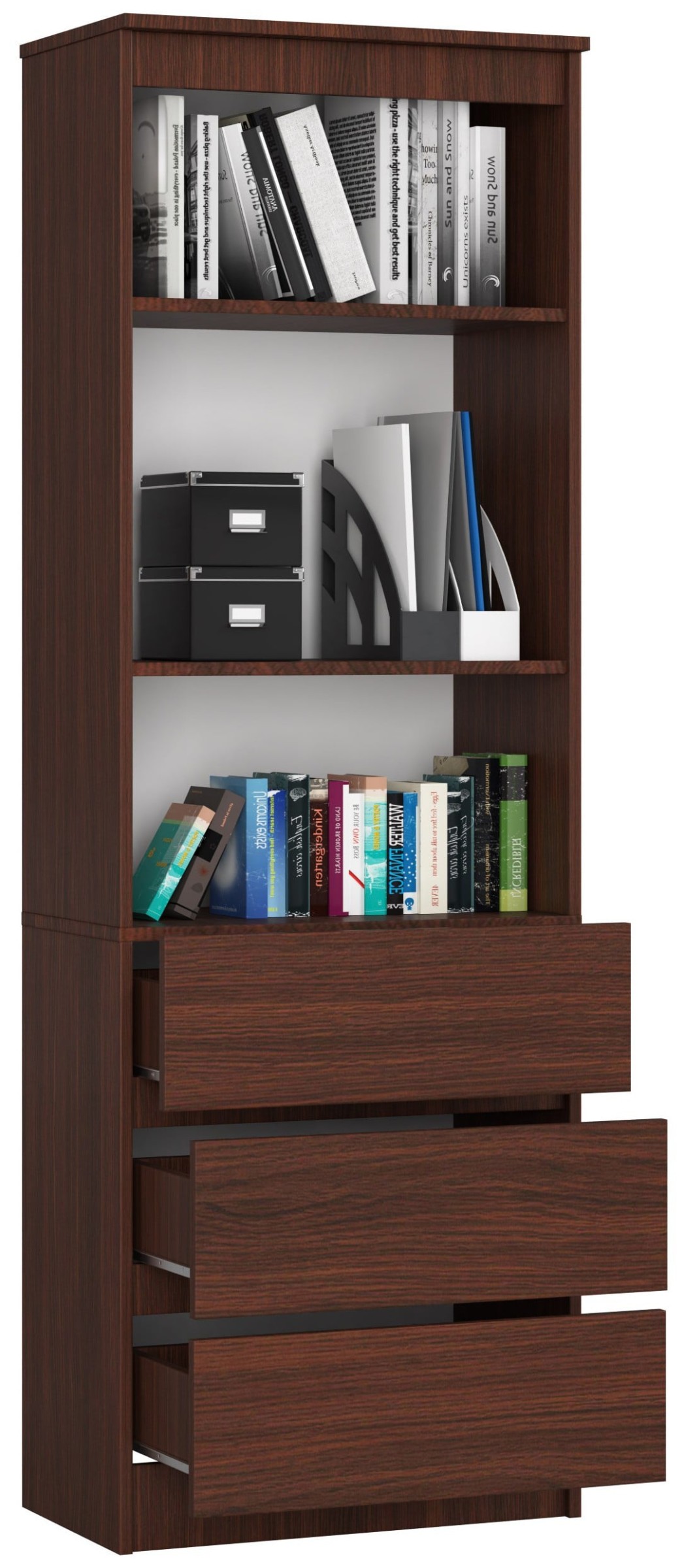 Ak furniture Knihovna Ronald 60 cm 3 šuplíky a 3 police wenge - Obrázek 2