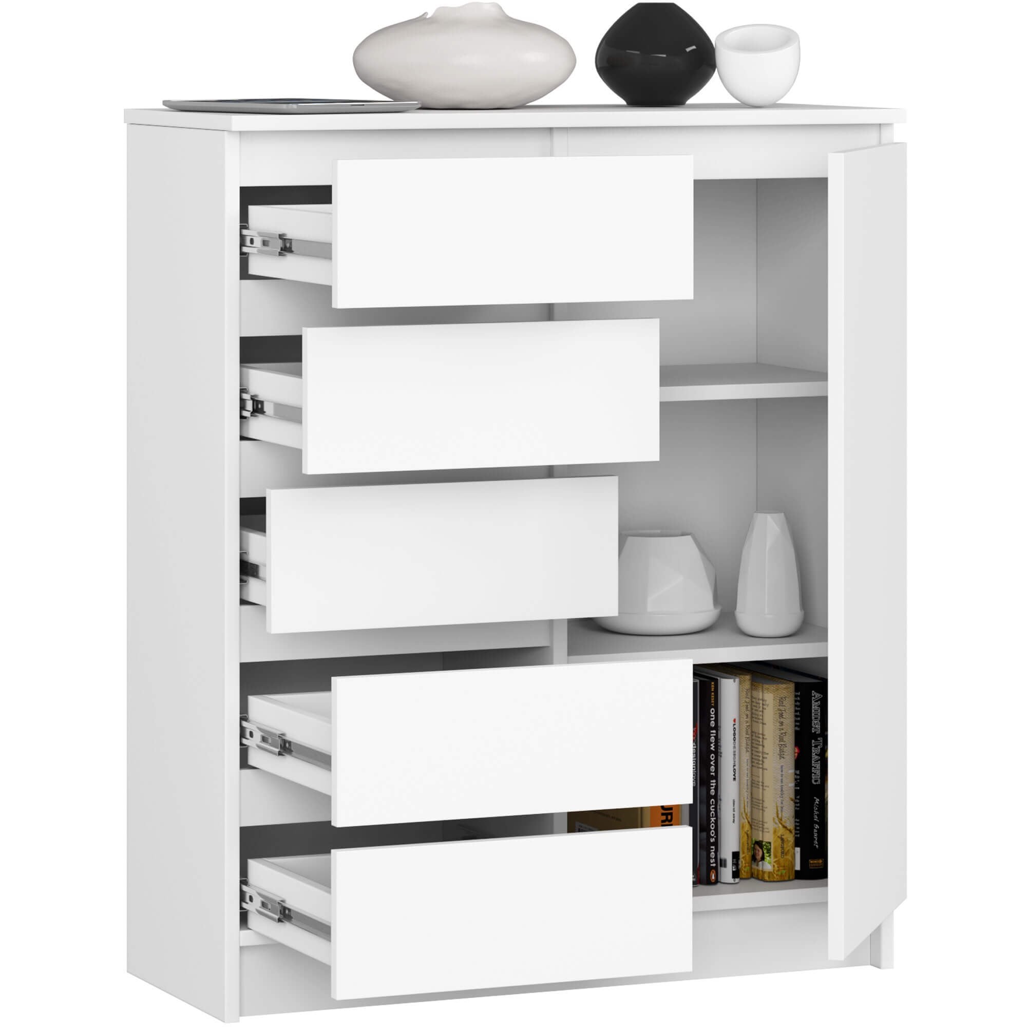 Ak furniture Komoda JERRY 80 cm 1 dveře 5 zásuvek bílá - Obrázek 2