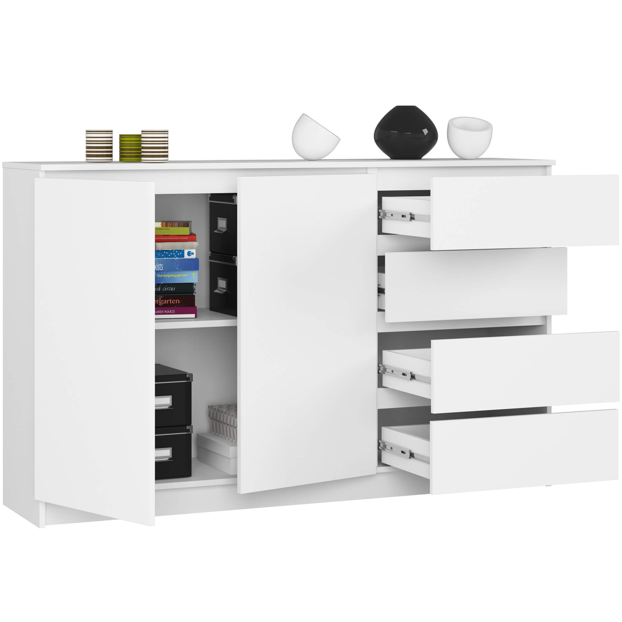 Ak furniture Komoda K013 160 cm bílá - 2 skříňky a 4 šuplíky - Obrázek 2