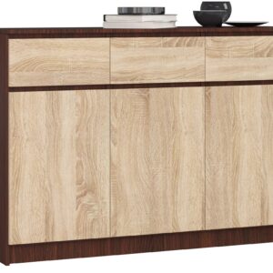 Ak furniture Komoda Karolína 140 cm 3 skříňky a 3 šuplíky wenge/sonoma