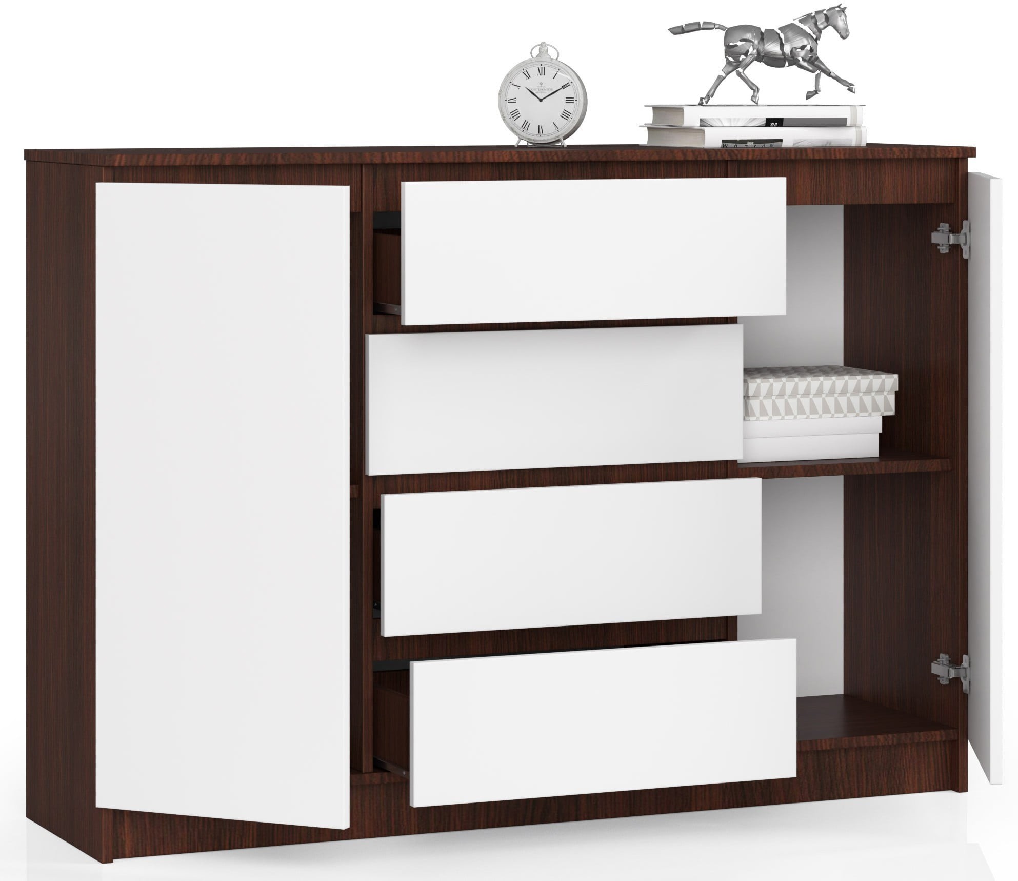 Ak furniture Komoda Kryštof 140 cm 2 skříňky a 4 šuplíky wenge/bílá - Obrázek 2