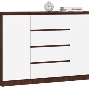 Ak furniture Komoda Kryštof 140 cm 2 skříňky a 4 šuplíky wenge/bílá