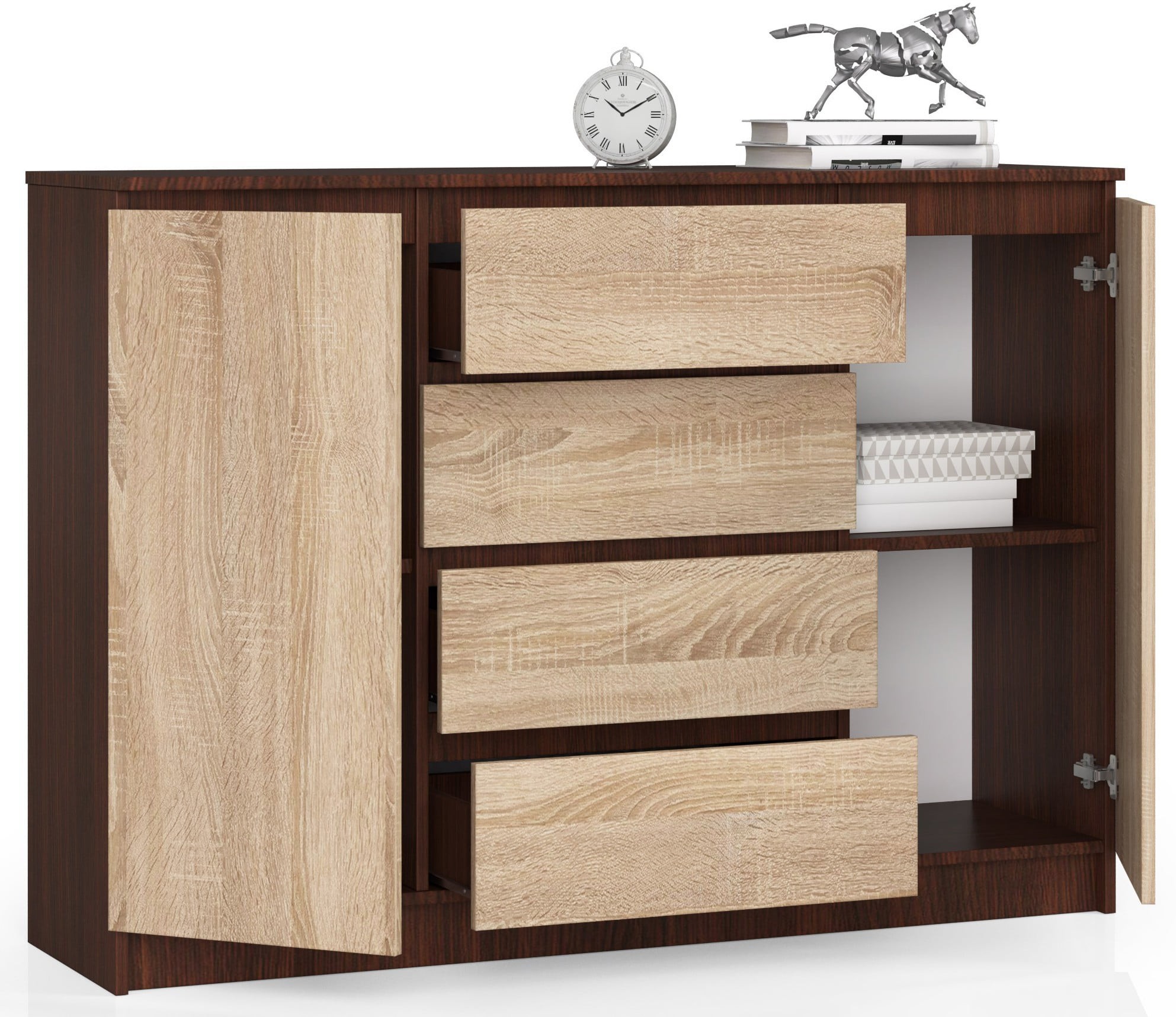 Ak furniture Komoda Kryštof 140 cm 2 skříňky a 4 šuplíky wenge/sonoma - Obrázek 2