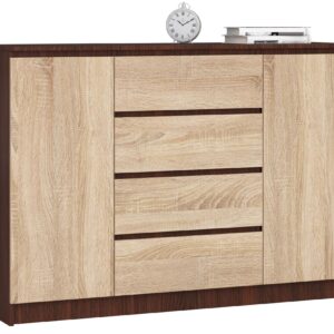 Ak furniture Komoda Kryštof 140 cm 2 skříňky a 4 šuplíky wenge/sonoma