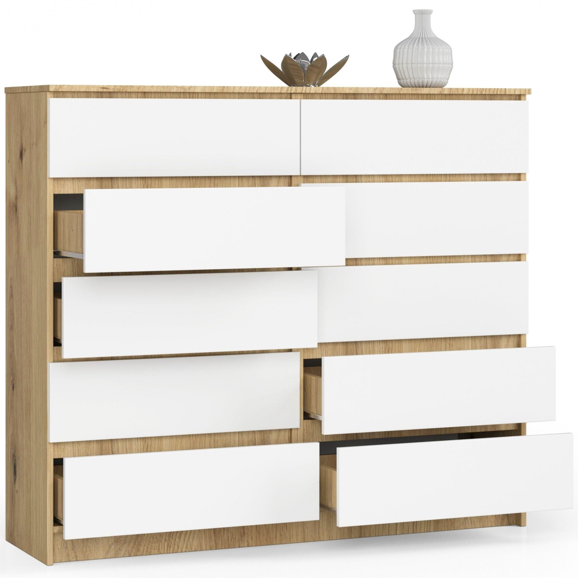 Ak furniture Komoda Kuba 140 cm 10 šuplíků dub artisan/bílá - Obrázek 2