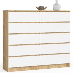 Ak furniture Komoda Kuba 140 cm 10 šuplíků dub artisan/bílá